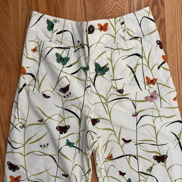 Anthropologie The Colette Butterfly Print High Rise Wide Leg Crop Pants Size 30 - Picture 3 of 12